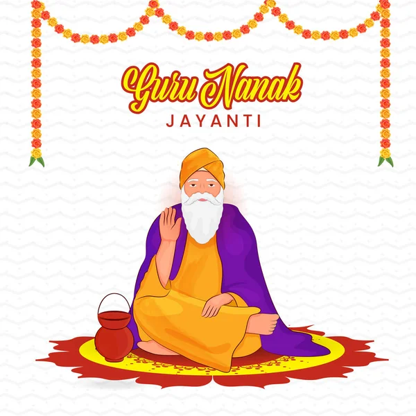 Happy Guru Nanak Jayanti Poster Design Character Guru Nanak Dev — стоковий вектор