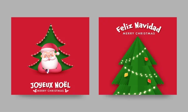 Joyeux Noël Messages Médias Sociaux Avec Père Noël Mignon Décoratif — Image vectorielle