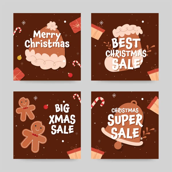 Merry Christmas Posts Template Layout Xmas Festival Elements Four Options — Stock Vector