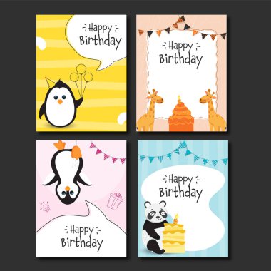 Dört Renkli Hayvanlarla Mutlu Yıllar Kart Şablonu Seçenekleri.