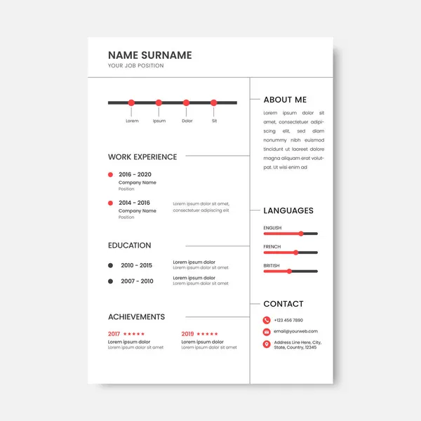 Creative Resume Template Layout Personal Details White Color — 스톡 벡터