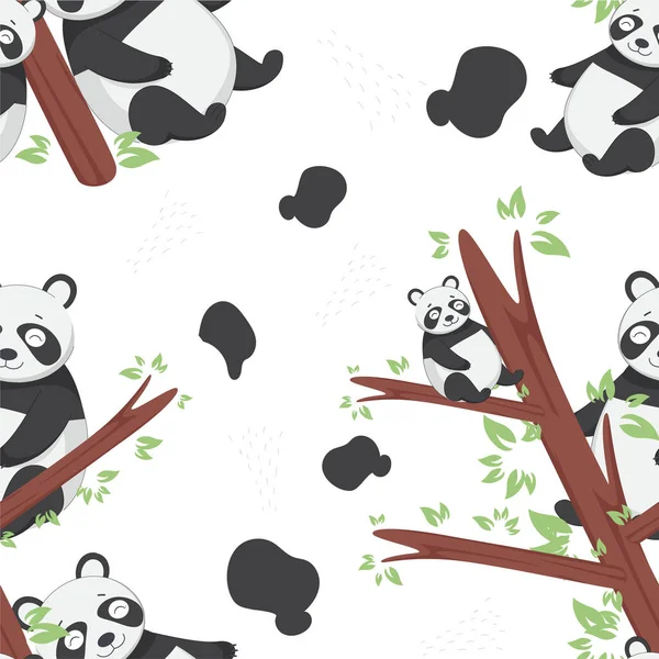 Oso Panda Dibujos Animados Sin Costuras Fondo Del Patrón Ramas — Archivo Imágenes Vectoriales