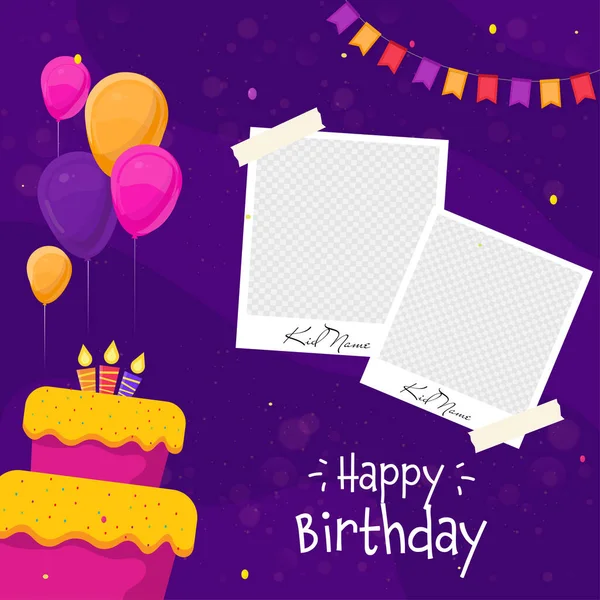 Happy Birthday Greeting Card Delicious Cake Balloons Given Space Image — Stock Vector