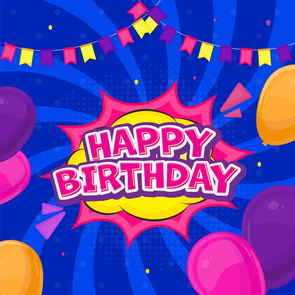 Fuente Feliz Cumpleaños Estilo Etiqueta Engomada Fondo Estilo Arte Pop — Vector de stock