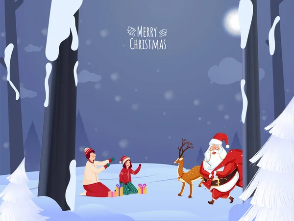 크리스마스 컨셉트 Cute Santa Claus Reindeer Cartoon Kids Character Winter — 스톡 벡터