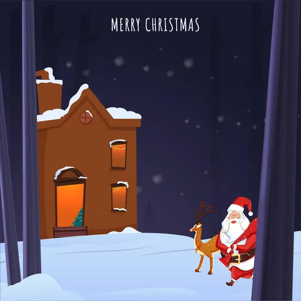 Wesołych Świąt Koncepcja Cute Santa Claus Podnoszenie Torby Reniferów Ilustracji — Wektor stockowy