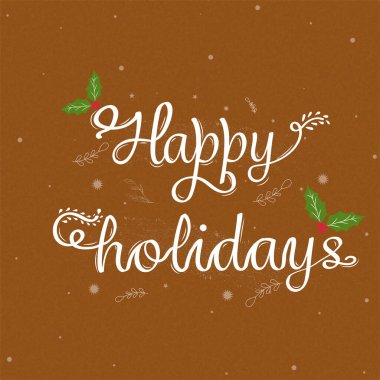 Kahverengi Arkaplanda Holly Berry ile Mutlu Tatil Yazı Tipi.