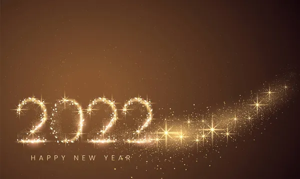 Золотая Цифра 2022 Сделанная Искрящимися Огнями Коричневом Фоне Поздравления Новым — стоковый вектор