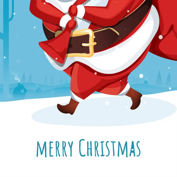 Feliz Navidad Diseño Del Cartel Con Santa Claus Llevando Bolsa — Vector de stock