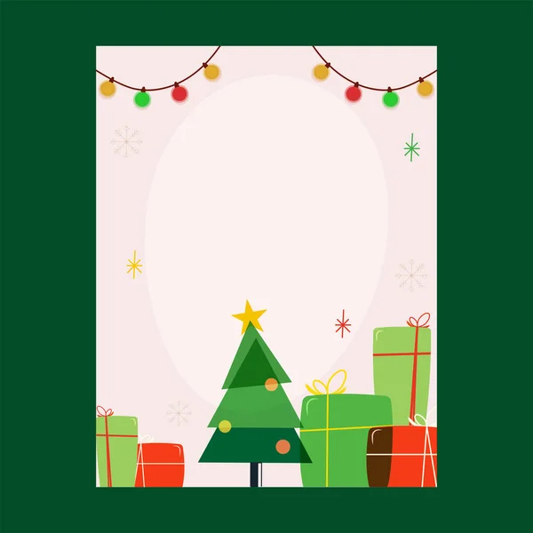 Greeting Card Template Layout Flat Christmas Elements Copy Space White — Stock Vector