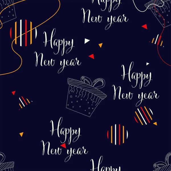 Répéter Happy New Year Font Avec Des Boîtes Cadeaux Line — Image vectorielle