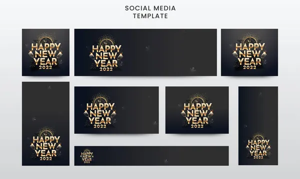 Social Media Template Banner Collection Con Golden 2022 Felice Anno — Vettoriale Stock