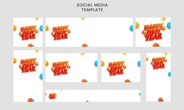 Set Social Media Template Header Layout Sticker Style Happy New — Stockový vektor
