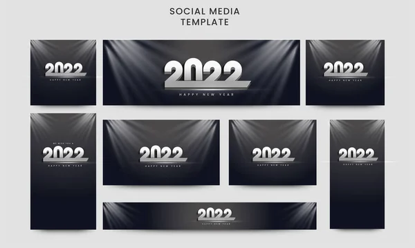 Social Media Template Collection Mit Silber 2022 Nummer Und Lichtstrahlen — Stockvektor