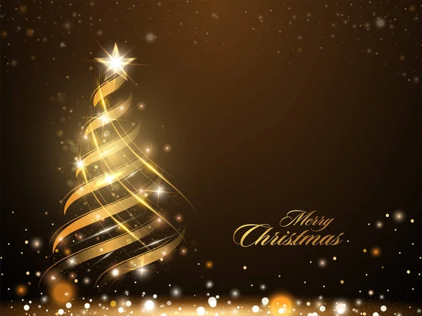 Золотий Веселий Різдвяний Шрифт Різдвяною Ялинкою Зробленою Вигнутою Хвилею Світловий — стоковий вектор