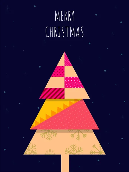 Merry Christmas Template Ontwerp Met Paper Style Kerstboom Blauwe Sneeuwval — Stockvector