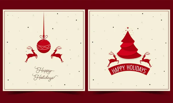 Joyeuses Fêtes Cartes Voeux Avec Arbre Noël Style Papier Renne — Image vectorielle