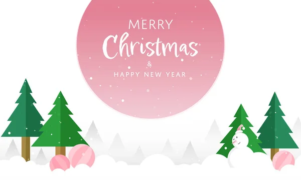Vrolijk Kerst Nieuwjaarsconcept Met Papieren Kerstboom Kerstballen Sneeuwpop Witte Achtergrond — Stockvector