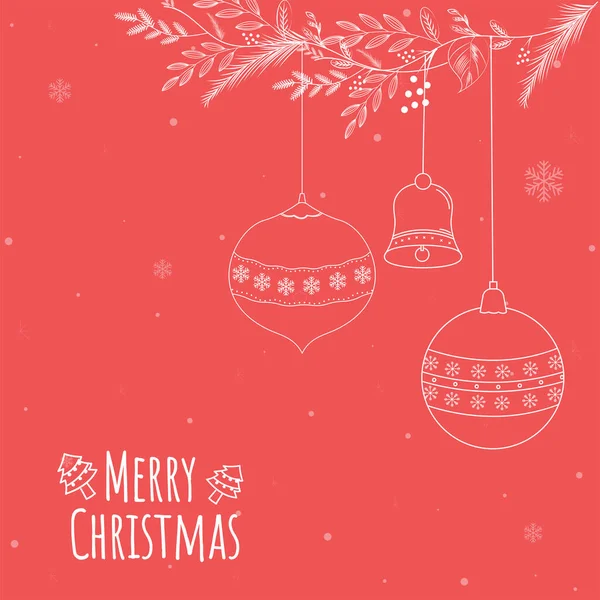 Tarjeta Felicitación Feliz Navidad Con Line Art Baubles Jingle Bell — Vector de stock