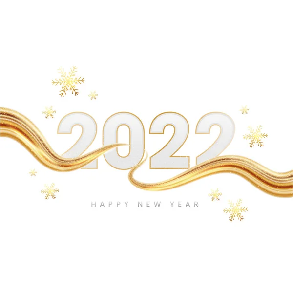 2022 Happy New Year Font Golden Blend Wave Motion Snowflakes — Stock Vector