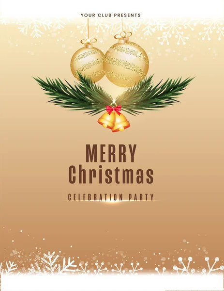 Buon Natale Partito Flyer Design Con Golden Baubles Hang Jingle — Vettoriale Stock