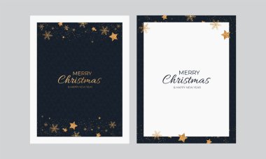 Mutlu Noeller ve mutlu yıllar. Altın Kar Taneleri Madalyası ile süslenmiş, Yıldızlar İki Renkli Seçenek.