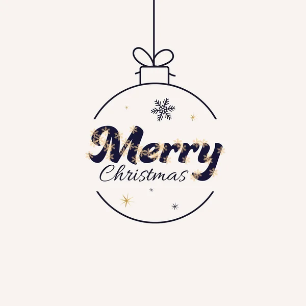 Merry Christmas Font Golden Snowflakes Linear Bauble Sfondo Bianco — Vettoriale Stock