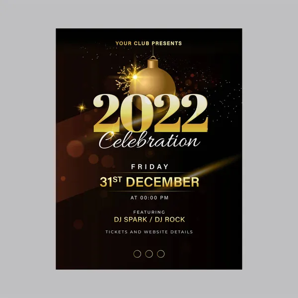 2022 Celebration Invitation Card Golden Bauble Hang Venue Details Brown — Stock Vector