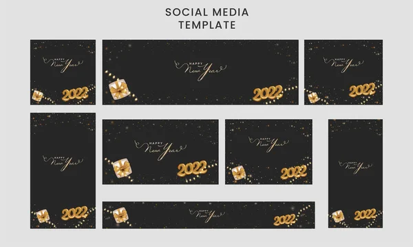 Plantilla Medios Sociales Conjunto Encabezado Con Número Oro 2022 Caja — Archivo Imágenes Vectoriales