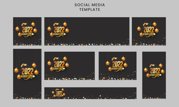 Social Media Template Und Header Set Mit Goldener Schrift 2022 — Stockvektor