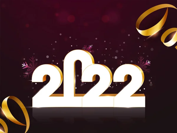 带金色卷曲带的时尚3D 2022系列雪片 浅色深色粉红底色背景 — 图库矢量图片
