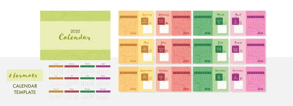 Conjunto Completo Colorido Meses Projeto Calendário 2022 Dois Formatos —  Vetores de Stock