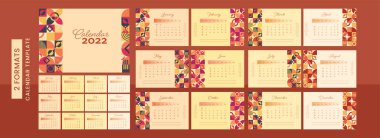 Geometrik Şekilleri 2 Biçimli Yıllık Takvim Şablonu.