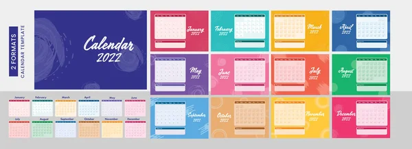 Set Completo Variopinto Mesi Progettazione Del Calendario Con Due Formati — Vettoriale Stock