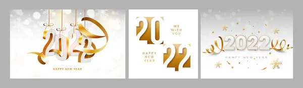 2022 New Year Social Media Posts Template Set Golden White — 스톡 벡터
