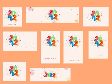 3D Renkli Sosyal Medya Şablonu ve Banner Koleksiyonu Konfeti Havai Fişekleri Arkaplanındaki Numara 2022.