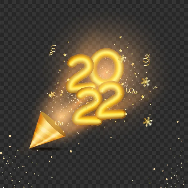Popper Party Golden 2022 Черном Фоне — стоковый вектор