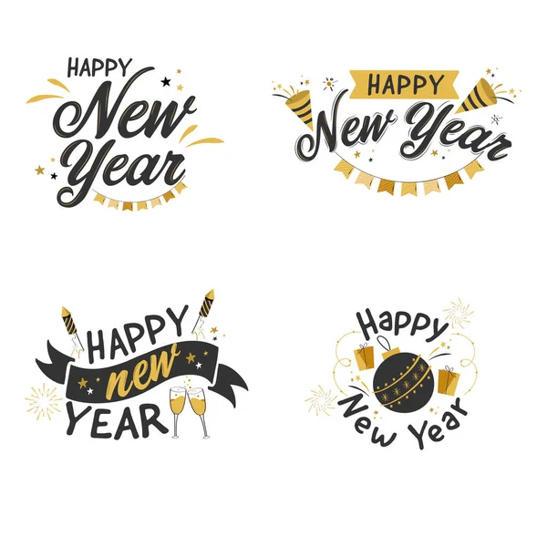 Набор Счастливого Нового Года Шрифт Взрывающейся Партии Popper Тост Стекло — стоковый вектор