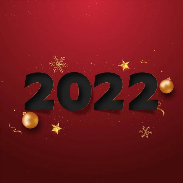 Black Paper 2022 Number Realistic Golden Baubles Звезды Снежинки Световой — стоковый вектор