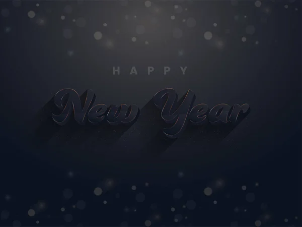 Happy New Year Font Black Blue Bokeh Effetto Sfondo — Vettoriale Stock