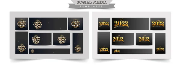 Zestaw Szablonów Social Media Banner Design Złotym 2022 Szczęśliwego Nowego — Wektor stockowy
