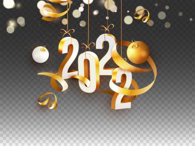 3D 2022 Numara Altın Bukleli Kurdele, Mücevher ve Bokeh Hafif Efekti Siyah Png Arkaplan Efekti.