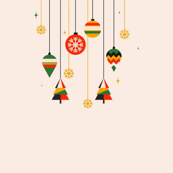 Coloridas Bolas Navidad Con Árbol Navidad Copos Nieve Cuelgan Del — Vector de stock