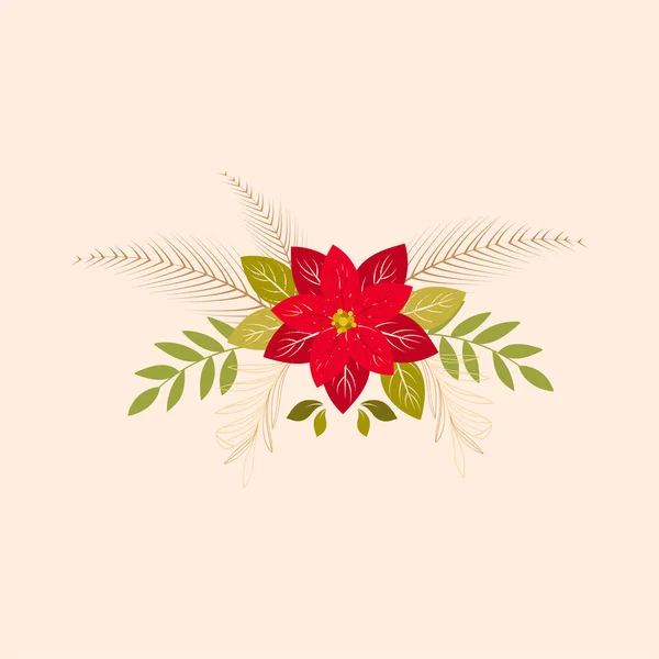 Flor Poinsettia Con Elemento Hojas Sobre Fondo Melocotón — Archivo Imágenes Vectoriales