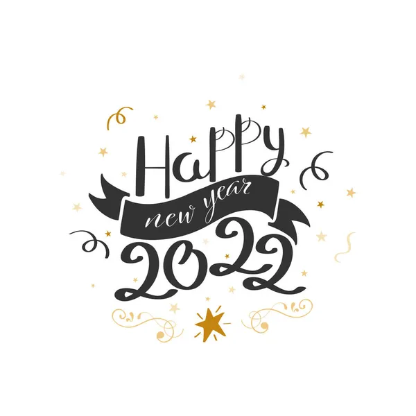 Black 2022 Szczęśliwego Nowego Roku Czcionka Brown Stars White Background — Wektor stockowy
