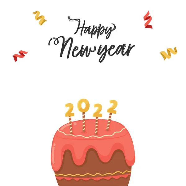 带卷曲缎带的新年佳肴与2022年白色背景的美味蛋糕 — 图库矢量图片