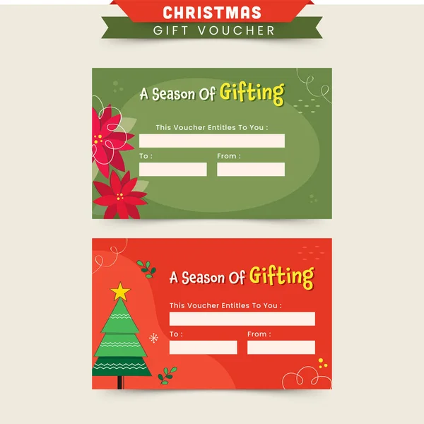 Χριστουγεννιάτικο Κουπόνι Δώρου Κάρτα Πρότυπο Διάταξη Πράσινο Και Κόκκινο Χρώμα — Διανυσματικό Αρχείο