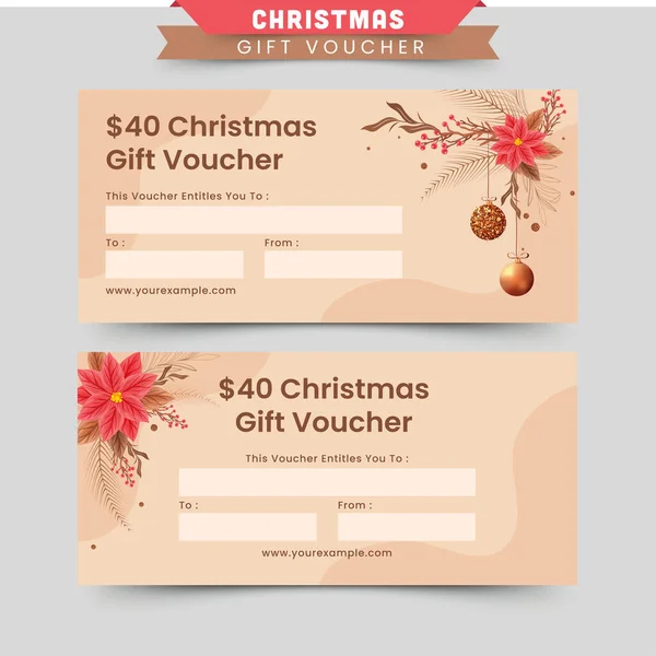 Set Christmas Editable Gift Voucher Design Peach Color — Stock Vector