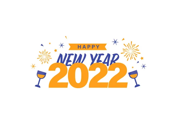 Orange Blue Color Happy New Year 2022 Font Cocktail Glasses — 스톡 벡터