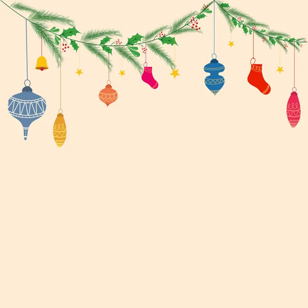 2016 Fouleves Holly Berries Garland Baubles Socks Hang Copy Space — 스톡 벡터